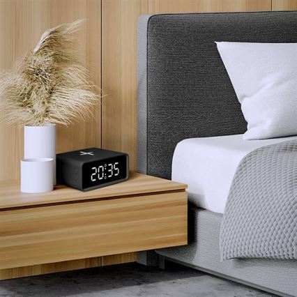 Skaitmeninis laikrodis su Qi belaidžiu įkrovikliu 230V/CR2032, juodas