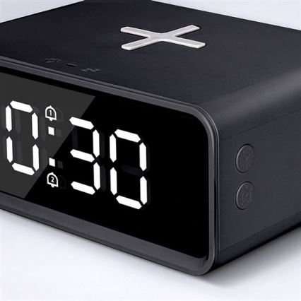 Skaitmeninis laikrodis su Qi belaidžiu įkrovikliu 230V/CR2032, juodas