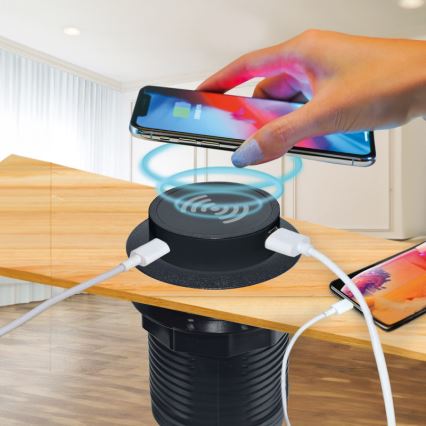 Integruotas belaidis įkroviklis + USB A+C juodass