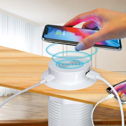 Integruotas belaidis įkroviklis + USB A+C baltas