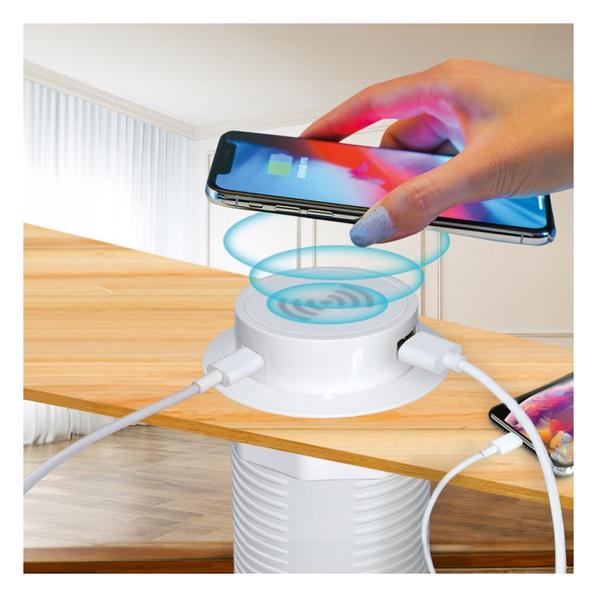 Integruotas belaidis įkroviklis + USB A+C baltas