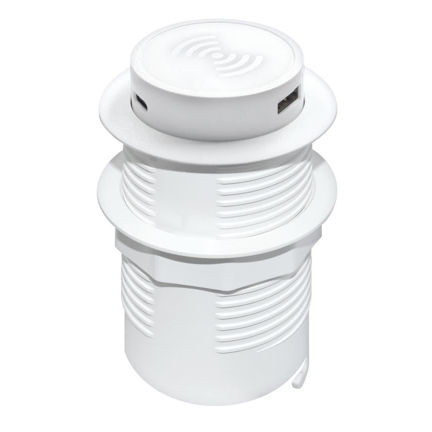 Integruotas belaidis įkroviklis + USB A+C baltas