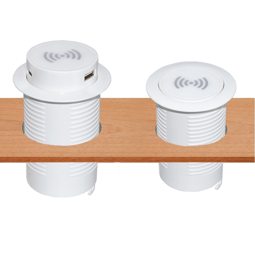 Integruotas belaidis įkroviklis + USB A+C baltas