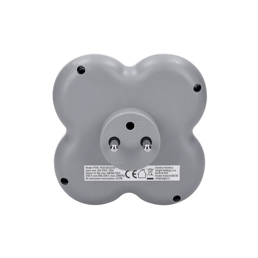 Maitinimo skirstytuvas 3x 16A su USB A+C greituoju įkrovikliu 20W