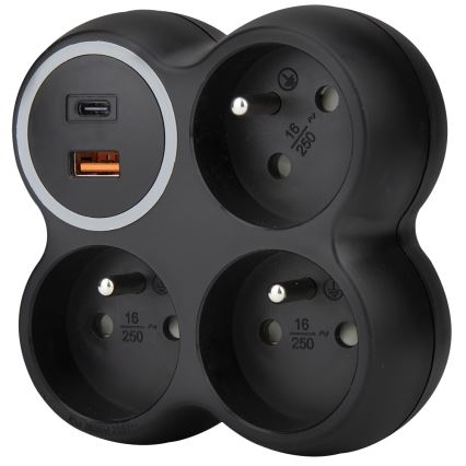 Kištukinė juosta 3x 15A USB A+C juoda