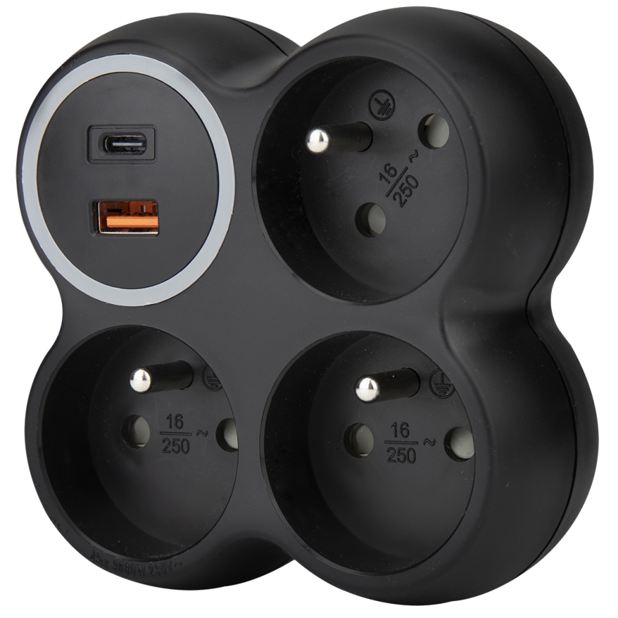 Kištukinė juosta 3x 15A USB A+C juoda