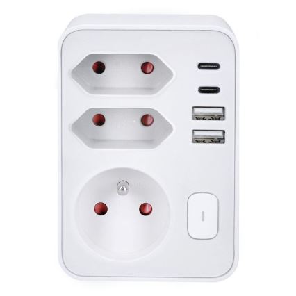 Išsišakojanti rozetė 1x16A+2x 2,5A su 2x USB A+C įkrovikliu, balta