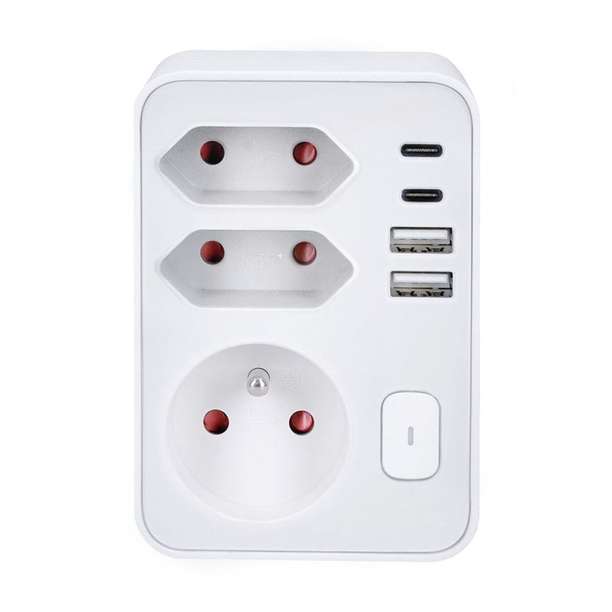 Išsišakojanti rozetė 1x16A+2x 2,5A su 2x USB A+C įkrovikliu, balta
