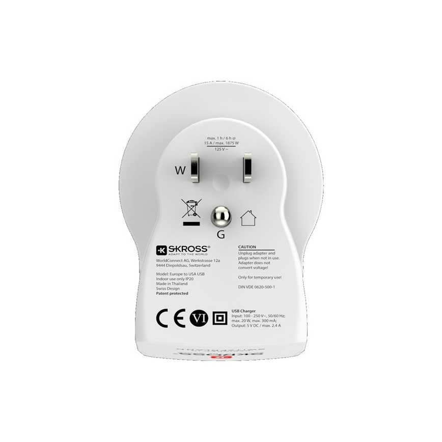 Kelionės adapteris JAV 230V + 2x USB prievadai