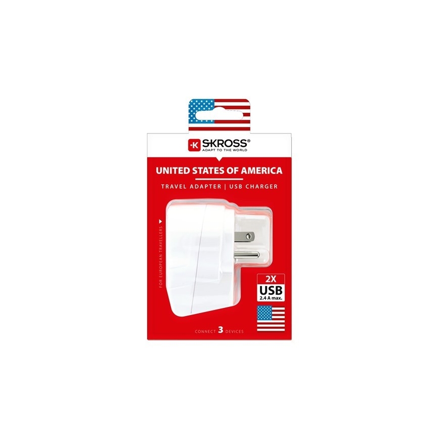 Kelionės adapteris JAV 230V + 2x USB prievadai