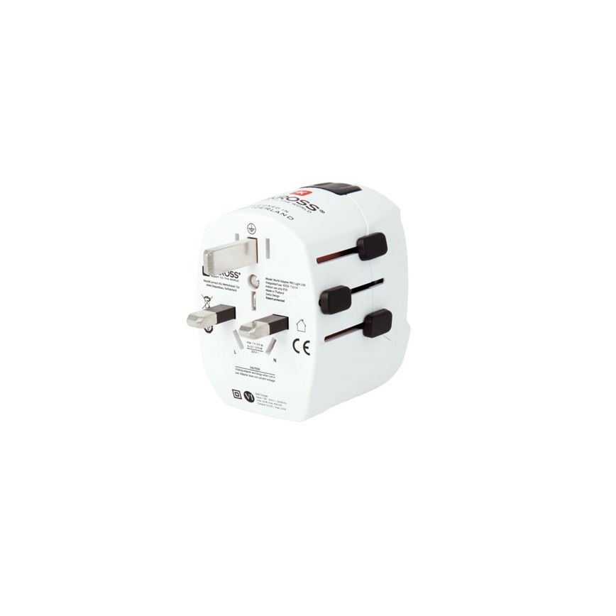 Kelioninis adapteris JK, JAV, Australijai ir Kinijai 230V + 2x USB prievadas
