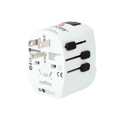 Kelioninis adapteris JK, JAV, Australijai ir Kinijai 230V + 2x USB prievadas