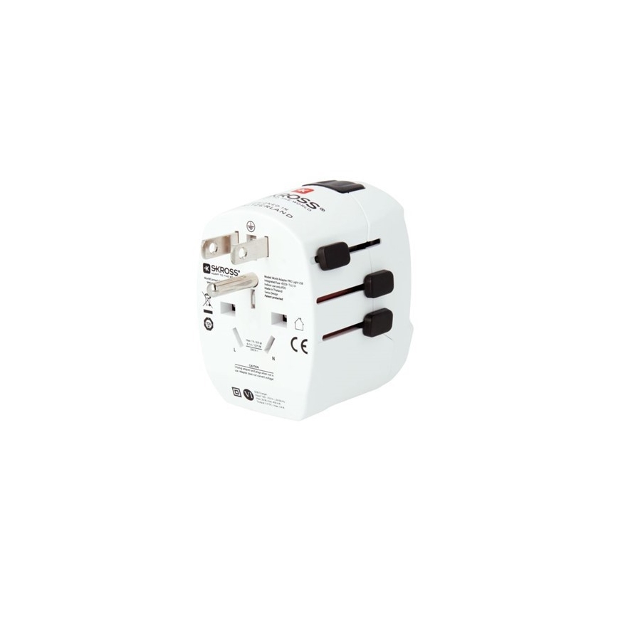 Kelioninis adapteris JK, JAV, Australijai ir Kinijai 230V + 2x USB prievadas
