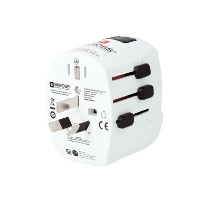 Kelioninis adapteris JK, JAV, Australijai ir Kinijai 230V + 2x USB prievadas