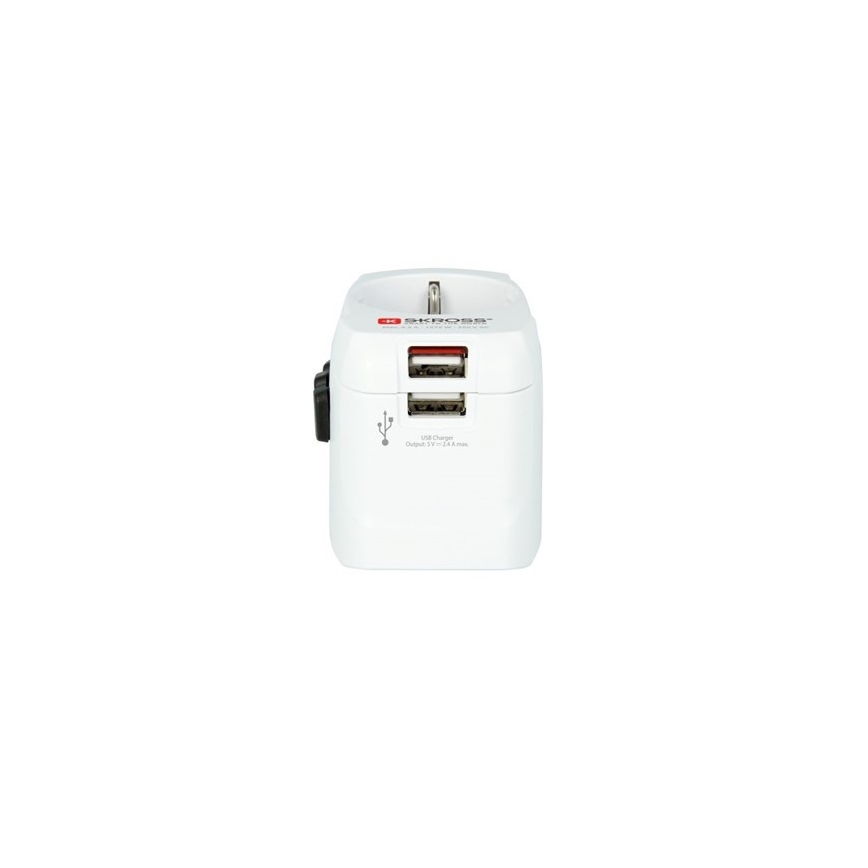 Kelioninis adapteris JK, JAV, Australijai ir Kinijai 230V + 2x USB prievadas