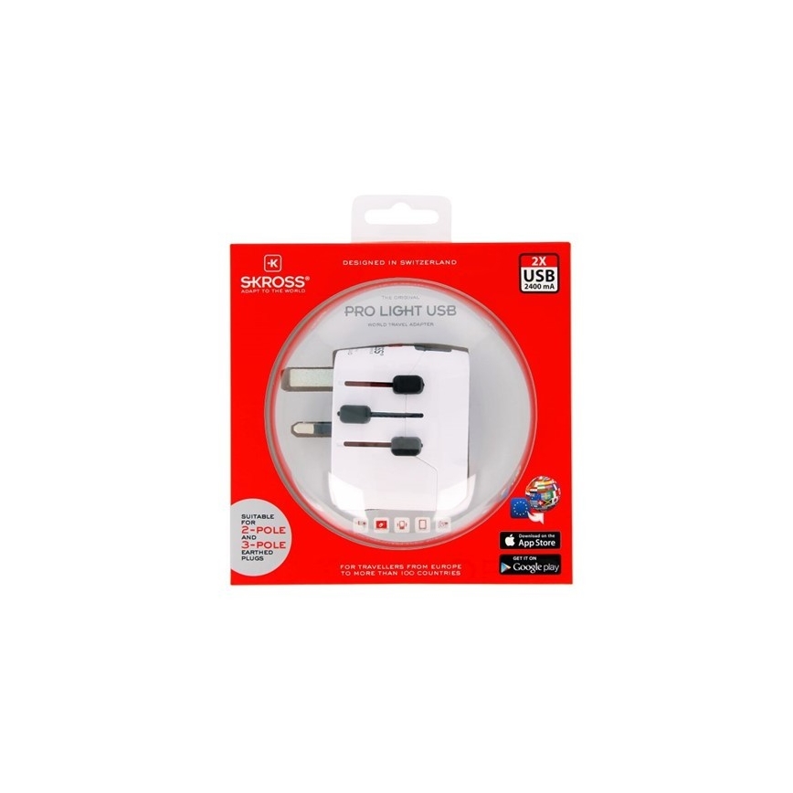 Kelioninis adapteris JK, JAV, Australijai ir Kinijai 230V + 2x USB prievadas
