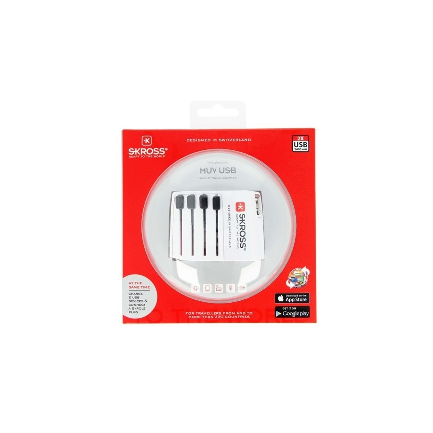 Tarptautinis kelioninis adapteris 230V + 2x USB jungtis