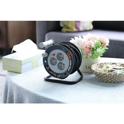 3 lizdų pratęsimo kabelis ant ritės, 12 m