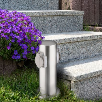 Lauko kištukinių lizdų stulpas 2Z 230V IP44 matinis chromas apvalus