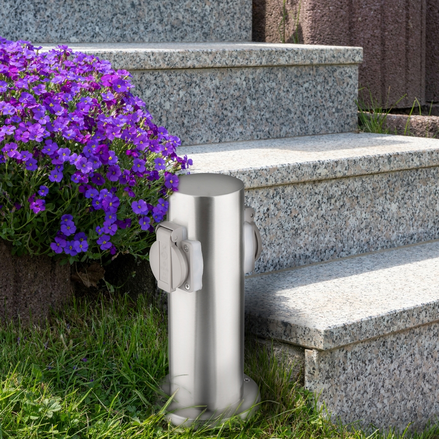 Lauko kištukinių lizdų stulpas 2Z 230V IP44 matinis chromas apvalus