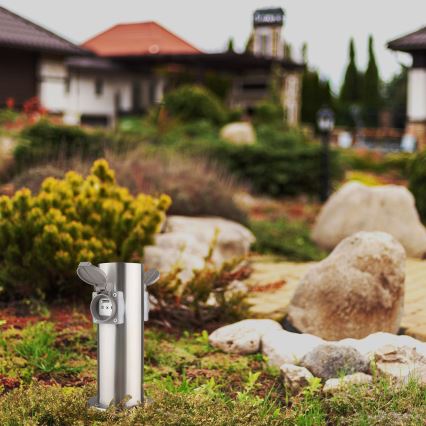 Lauko kištukinių lizdų stulpas 2Z 230V IP44 matinis chromas apvalus