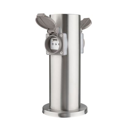 Lauko kištukinių lizdų stulpas 2Z 230V IP44 matinis chromas apvalus
