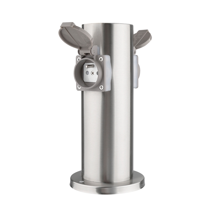 Lauko kištukinių lizdų stulpas 2Z 230V IP44 matinis chromas apvalus