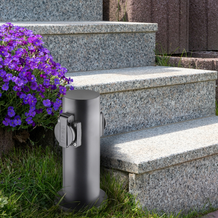 Lauko kištukinių lizdų stulpas 2Z 230V IP44 juoda kampinis