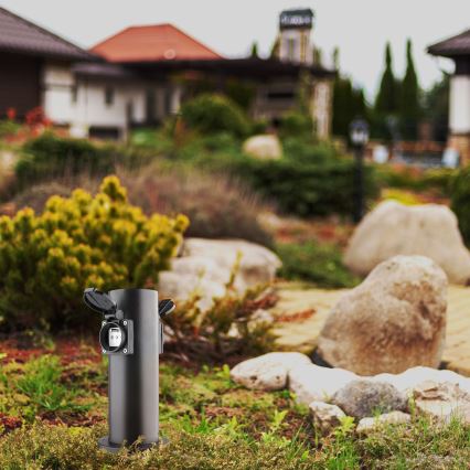 Lauko kištukinių lizdų stulpas 2Z 230V IP44 juoda kampinis