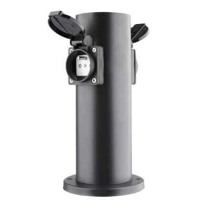 Lauko kištukinių lizdų stulpas 2Z 230V IP44 juoda kampinis
