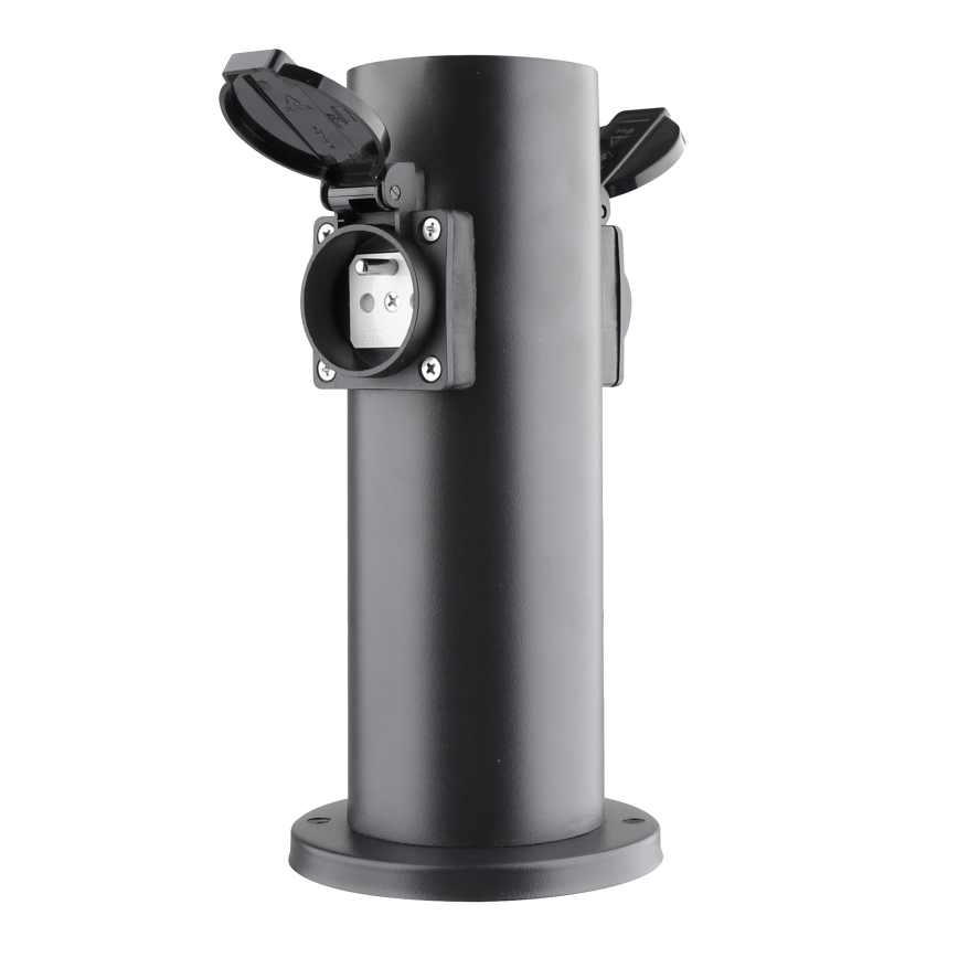 Lauko kištukinių lizdų stulpas 2Z 230V IP44 juoda kampinis
