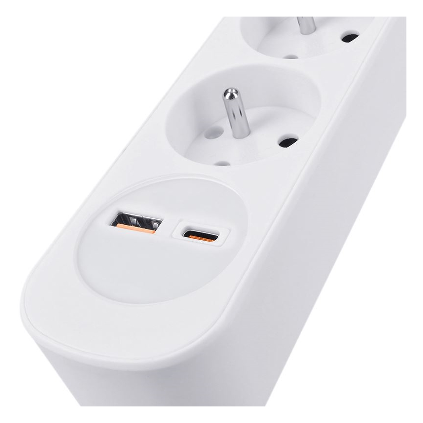 3 lizdų prailgiklis su jungikliu ir USB A+C įkrovimu, 3 m