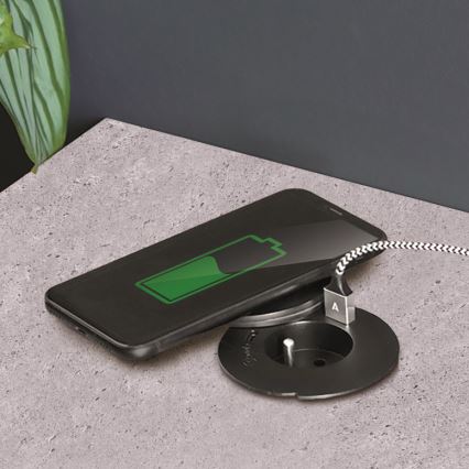 Įmontuojama maitinimo rozetė su 10 W belaidžiu įkrovimu, 1 lizdas + USB A ir C, juoda