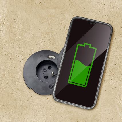 Įmontuojama maitinimo rozetė su 10 W belaidžiu įkrovimu, 1 lizdas + USB A ir C, juoda