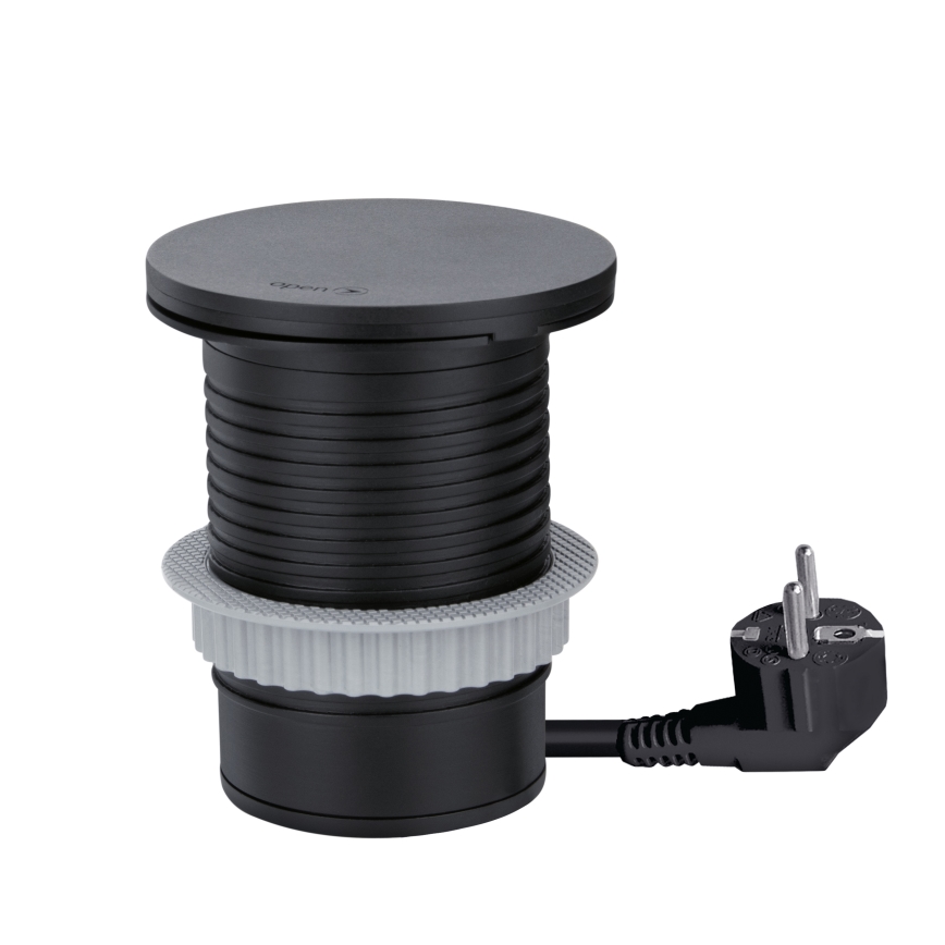 Įmontuojama maitinimo rozetė su 10 W belaidžiu įkrovimu, 1 lizdas + USB A ir C, juoda