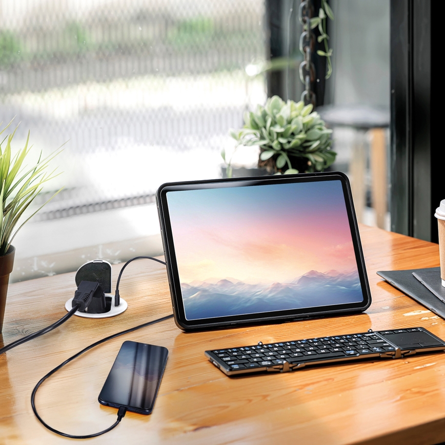 Lizdo stulpelis stalviršiui 1x230V + USB-C Power Delivery sidabras/juoda