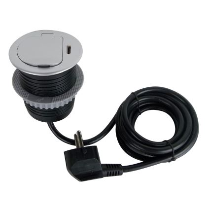 Lizdo stulpelis stalviršiui 1x230V + USB-C Power Delivery sidabras/juoda
