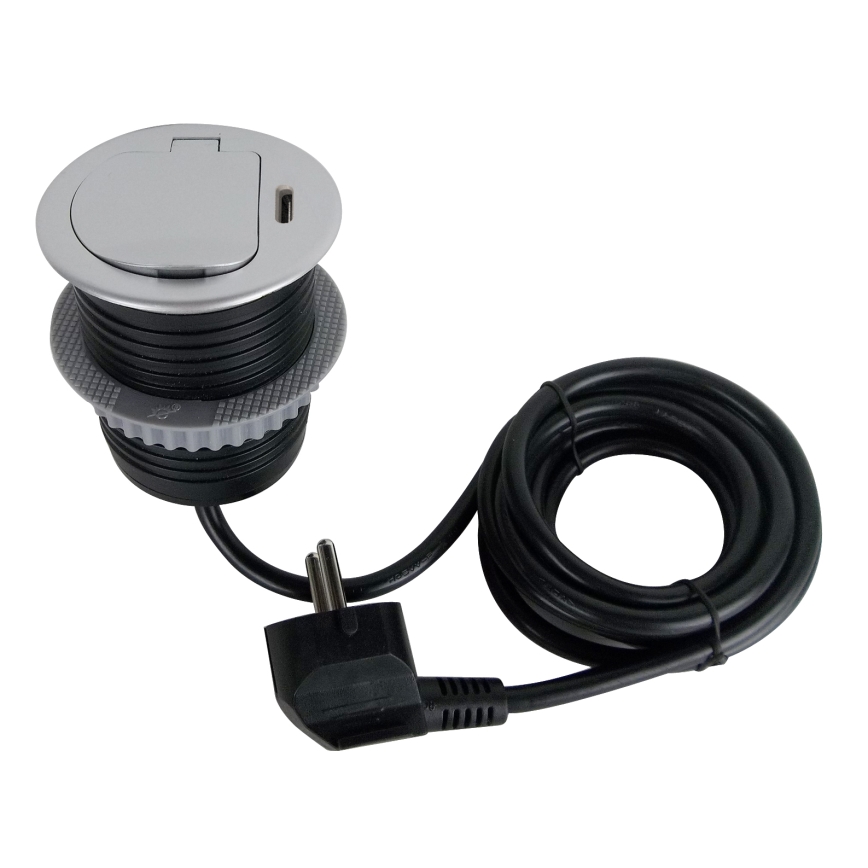 Lizdo stulpelis stalviršiui 1x230V + USB-C Power Delivery sidabras/juoda