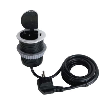 Lizdo stulpelis stalviršiui 1x230V + USB-C Power Delivery sidabras/juoda