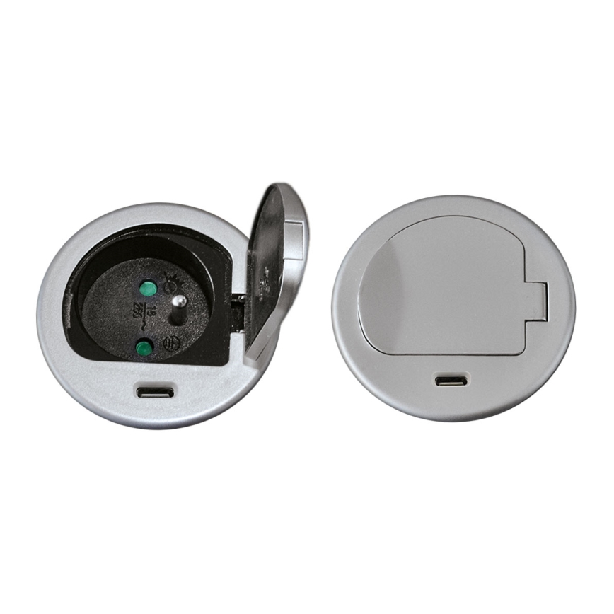 Lizdo stulpelis stalviršiui 1x230V + USB-C Power Delivery sidabras/juoda