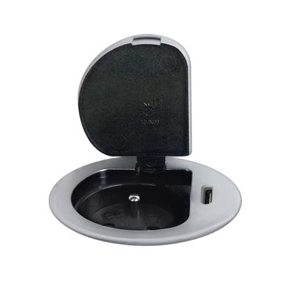 Lizdo stulpelis stalviršiui 1x230V + USB-C Power Delivery sidabras/juoda