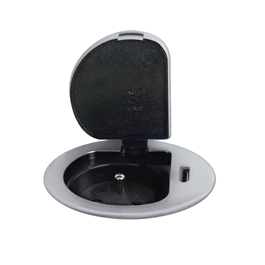 Lizdo stulpelis stalviršiui 1x230V + USB-C Power Delivery sidabras/juoda