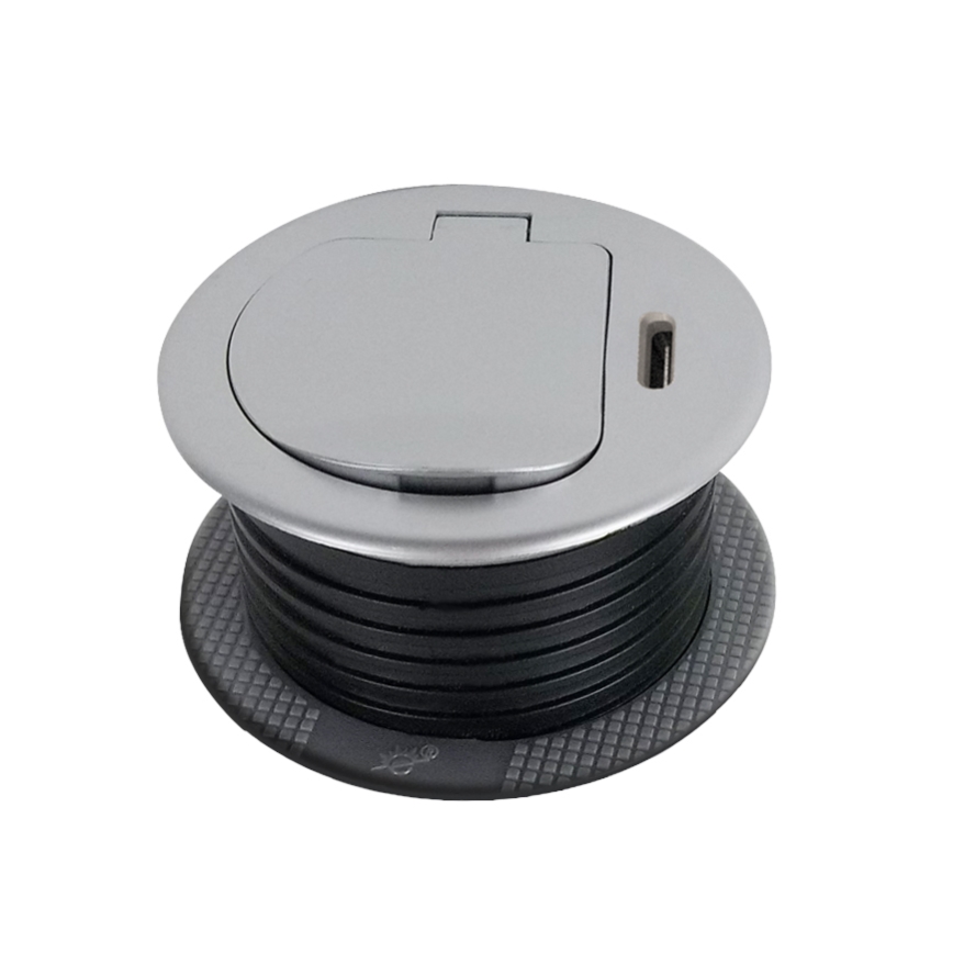 Lizdo stulpelis stalviršiui 1x230V + USB-C Power Delivery sidabras/juoda