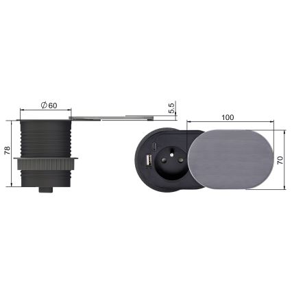 Įmontuojamas lizdas 1Z + USB A+C