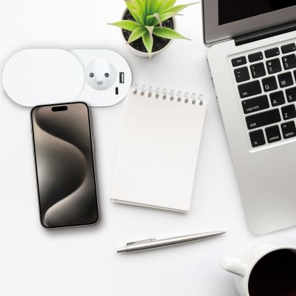 Įmontuojama rozetė 20 W, 1 lizdas + USB A+C, balta