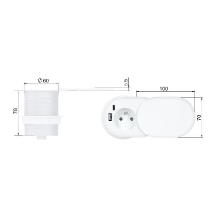 Įmontuojama rozetė 20 W, 1 lizdas + USB A+C, balta