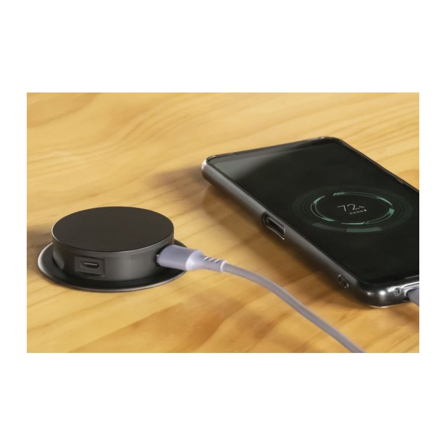 Stalviršio lizdo kolonėlė 3x230V + 2xUSB juoda