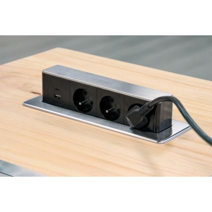 Lizdo stulpelis stalviršiui 3x230V + USB-A + USB-C