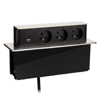 Lizdo stulpelis stalviršiui 3x230V + USB-A + USB-C