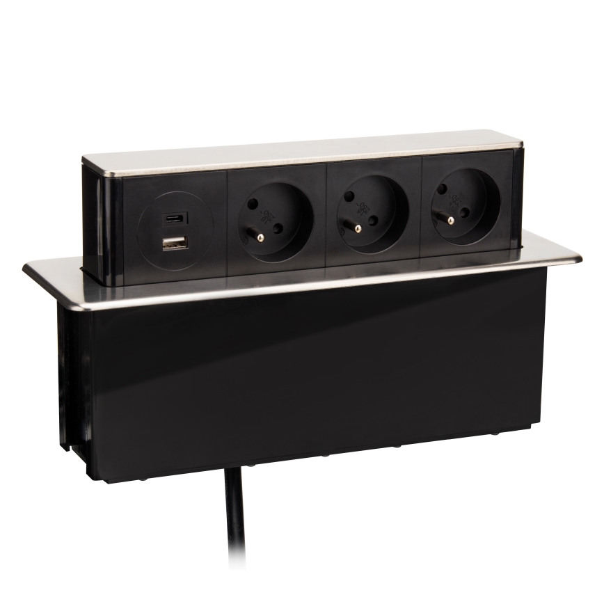 Lizdo stulpelis stalviršiui 3x230V + USB-A + USB-C